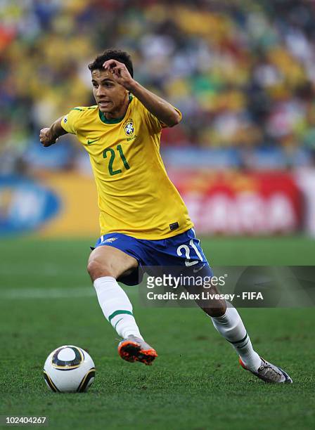 Nilmar of Brazil in action during the 2010 FIFA World Cup South Africa Group E match between Cameroon and Netherlands at Green Point Stadium on June...