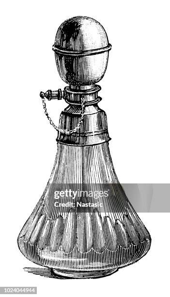 perfume bottle - vintage illustration medical spray stock illustrations