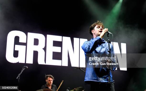 Tom Grennan performs on the second stage at RiZE Festival on August 17, 2018 in Chelmsford, United Kingdom.