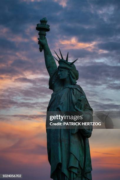 Picture taken on August 26, 2018 shows the replica of the Statue of Liberty in Colmar, eastern France, birth-city of its sculptor Frederic Bartholdi.