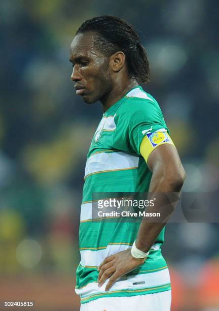Didier Drogba of the Ivory Coast looks on during the 2010 FIFA World Cup South Africa Group G match between North Korea and Ivory Coast at the...