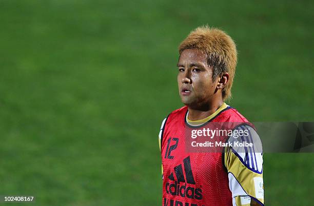 Junichi Inamoto looks on at a Japan training session during the FIFA 2010 World Cup at Outeniqua Stadium on June 25, 2010 in George, South Africa.