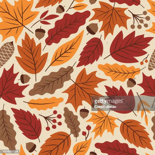 illustrazioni stock, clip art, cartoni animati e icone di tendenza di autumn leaves motivo senza cuciture. - autunno