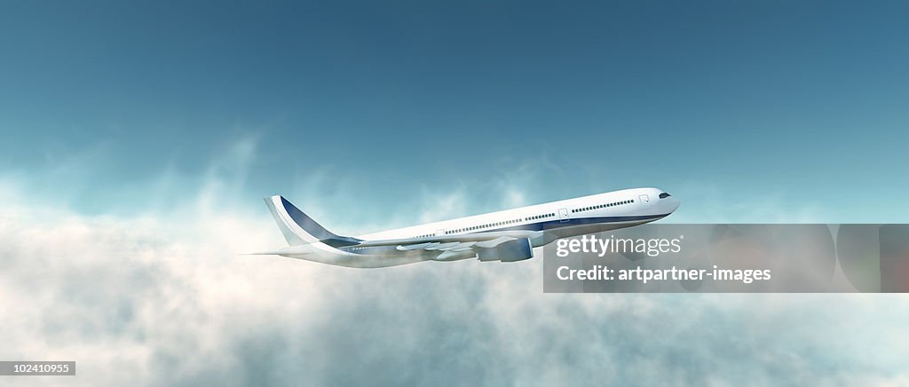 Airbus A330-300 Plane Take Off above the clouds