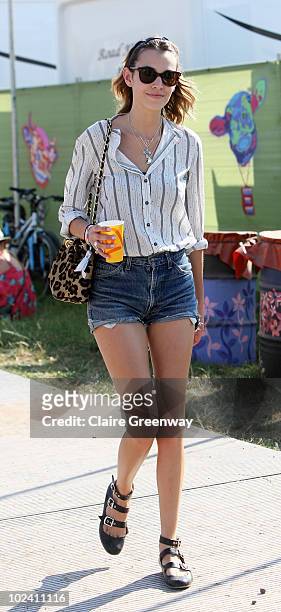 Alexa Chung is seen backstage at Glastonbury Festival at Worthy Farm, Pilton on June 25, 2010 in Glastonbury, England. This year sees the 40th...