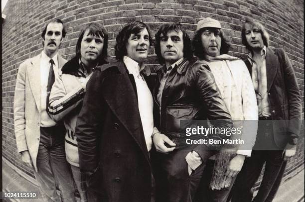 Monty Pythons John Cleese, Terry Gilliam, Michael Pail, Terry Jones, Eric Idle, Graham Chapman, Los Angeles, May 16th, 1975.