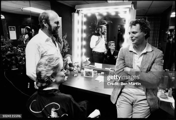 John Strasberg, son of famed Actor's Studio teacher Lee Strasberg, with actress Alexis Smith and TV director James Burrows backstage, October 3rd Los...