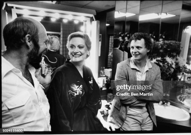 John Strasberg, son of famed Actor's Studio teacher Lee Strasberg, with actress Alexis Smith and TV director James Burrows backstage, October 3rd Los...