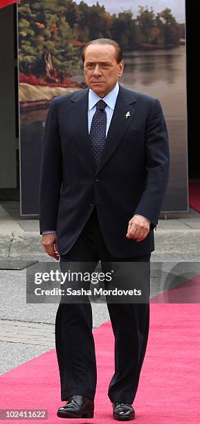 Italian Prime Minister Silvio Berlusconi arrives at a welcoming ceremony at the G-8 summit at the Deerhurst Resort at Muskoka June 25, 2010 in...