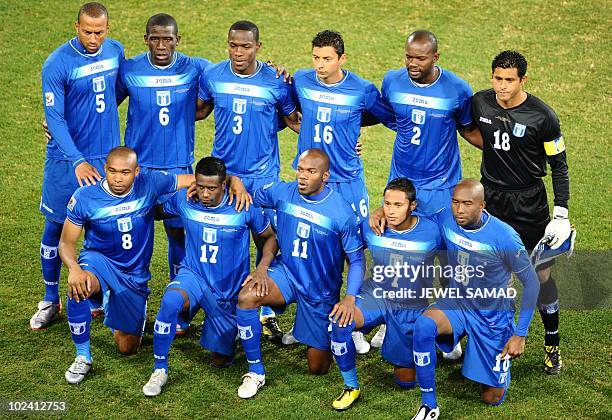 Honduras' national football team players defender Victor Bernardez, midfielder Hendry Tomas, defender Maynor Figueroa, defender Mauricio Sabillon,...