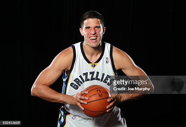 Greivis Vasquez of the Memphis Grizzlies poses for a portrait after a press conference to introduce the draft picks on June 25, 2010 at FedExForum in...