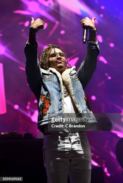 Lil Pump performs on stage at the Reading Festival at Richfield Avenue on August 26, 2018 in Reading, England.