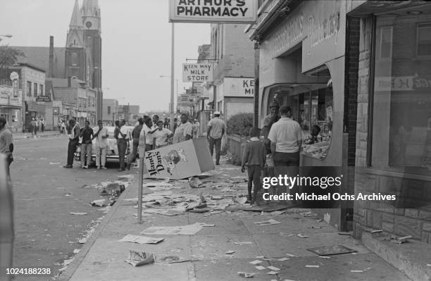 Debris on Joseph Avenue during the 1964 Rochester race riot in Rochester, New York State, 25th-26th July 1964.