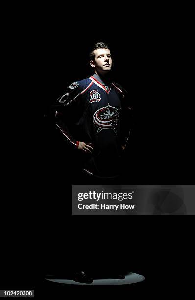 Ryan Johansen, drafted fourth overall by the Columbus Blue Jackets, poses for a portrait during the 2010 NHL Entry Draft at Staples Center on June...