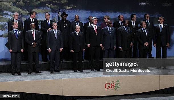 And outreach countries leaders are seen during a group photo session at the G8 Summit June 25, 2010 in Huntsville, Ontario, Canada. L-R in lower row:...