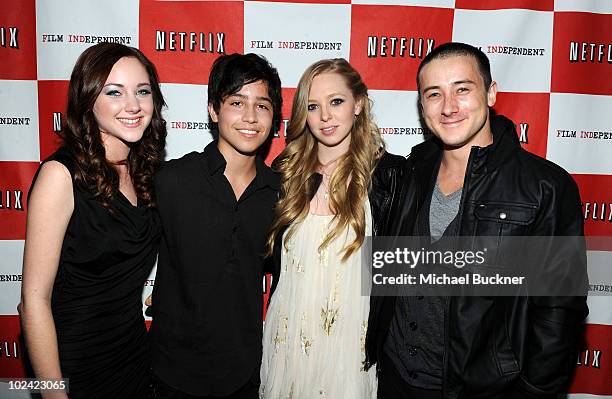 Actors Haley Ramm, Lorenzo James Henrie, Portia Doubleday and Alex Frost arrive at the premiere of "The Wheeler Boys" during the 2010 Los Angeles...