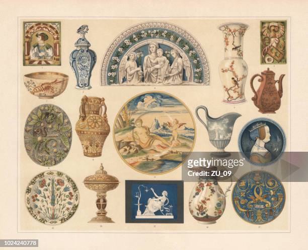 ilustrações, clipart, desenhos animados e ícones de cerâmica histórica, chromolithograph, publicado em 1897 - cerâmica