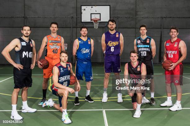 Chris Goulding of Melbourne United, Alexander Loughton of the Cairns Taipans, Nathan Sobey of the Adelaide 36ers, Cameron Gliddon of the Brisbane...