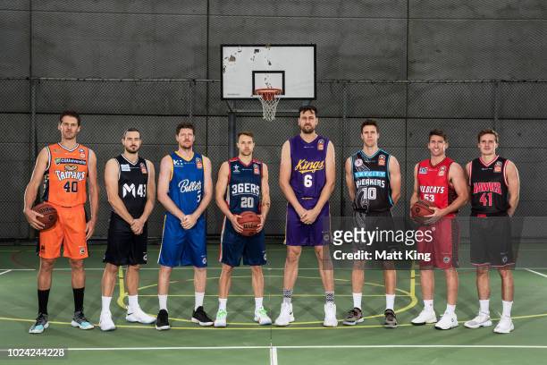 Chris Goulding of Melbourne United, Alexander Loughton of the Cairns Taipans, Nathan Sobey of the Adelaide 36ers, Cameron Gliddon of the Brisbane...