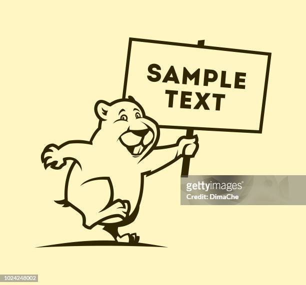 stockillustraties, clipart, cartoons en iconen met schattig gopher mascotte overzicht silhouet holding teken boord met ruimte voor uw tekst of logo - funny beaver