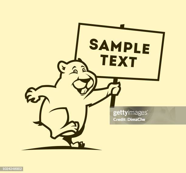 cute gopher mascot outline silhouette holding sign board with space for your text or logo - funny beaver stock illustrations