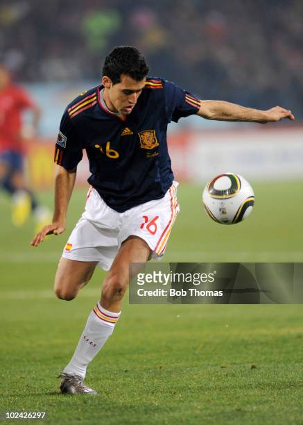 Sergio Busquets of Spain in action during the 2010 FIFA World Cup South Africa Group H match between Chile and Spain at Loftus Versfeld Stadium on...