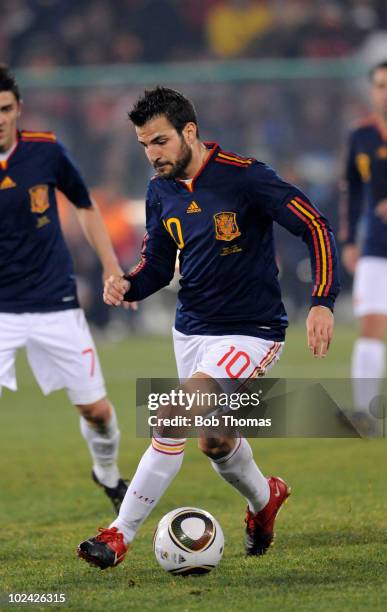 Cesc Fabregas of Spain in action during the 2010 FIFA World Cup South Africa Group H match between Chile and Spain at Loftus Versfeld Stadium on June...