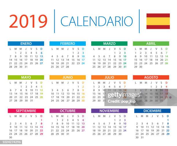 illustrazioni stock, clip art, cartoni animati e icone di tendenza di calendario 2019 - illustrazione vettoriale. versione in lingua spagnola - 2019