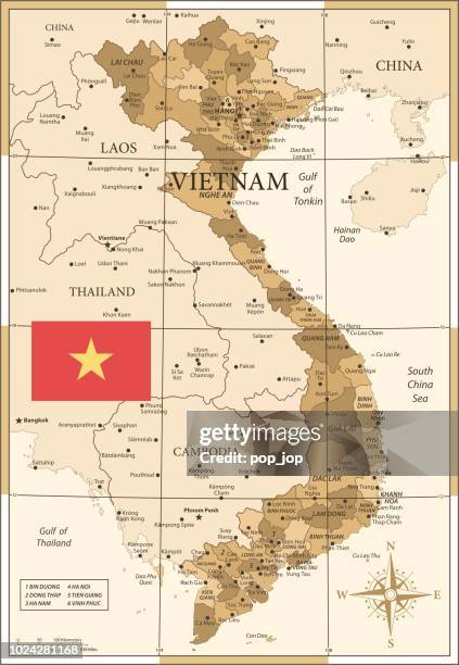 ilustraciones, imágenes clip art, dibujos animados e iconos de stock de mapa de vietnam - vintage vector - vietnam