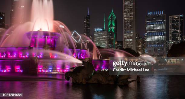 buckingham fountain in chicago - buckingham fountain chicago stock-fotos und bilder