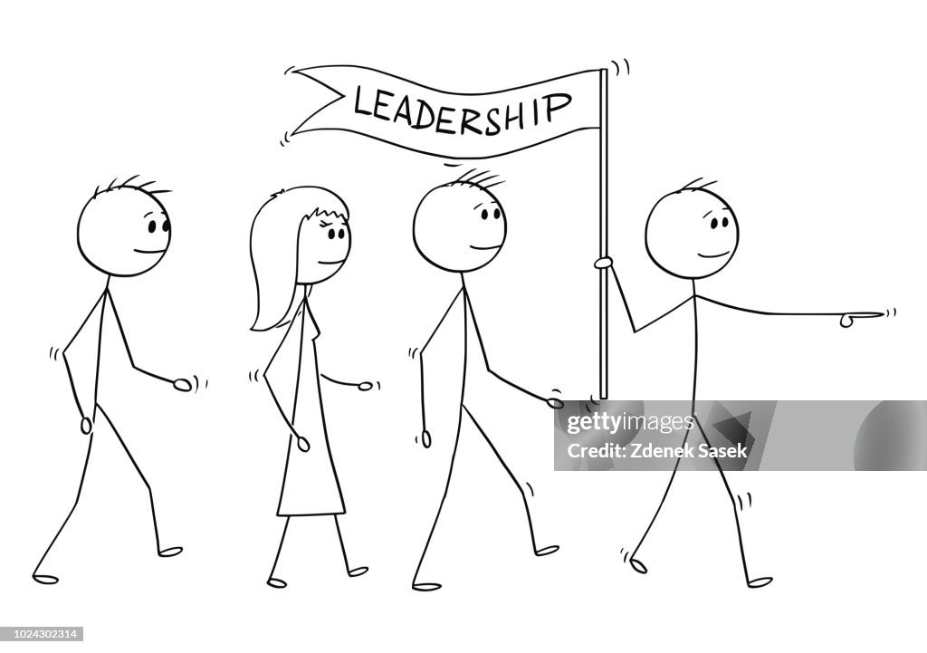 Leader Rounding Cartoon Cartoon Of Leader With Leadership Flag Leading A Team Of Business ...