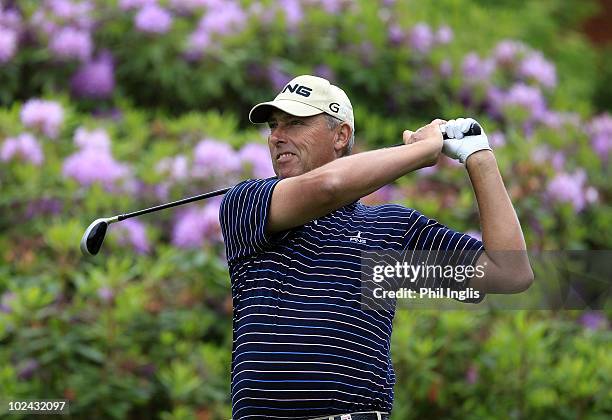 Mike Harwood of New Zealand in action during the third round of the De Vere Collection PGA Seniors Championship played over the Hunting Course, De...