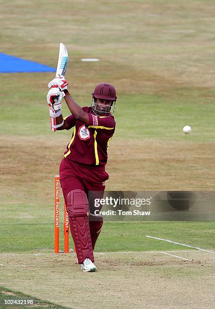 Chaminda Vaas of Northants hits out during the Friends Provident T20 match between Nothamptonshire and Durham at the County Ground on June 26, 2010...
