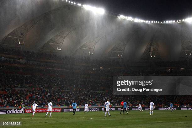 General view of the rain during the 2010 FIFA World Cup South Africa Round of Sixteen match between Uruguay and South Korea at Nelson Mandela Bay...