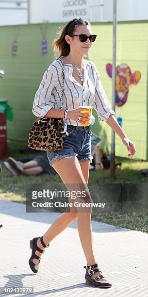 Alexa Chung is seen backstage at Glastonbury Festival at Worthy Farm, Pilton on June 25, 2010 in Glastonbury, England. This year sees the 40th...