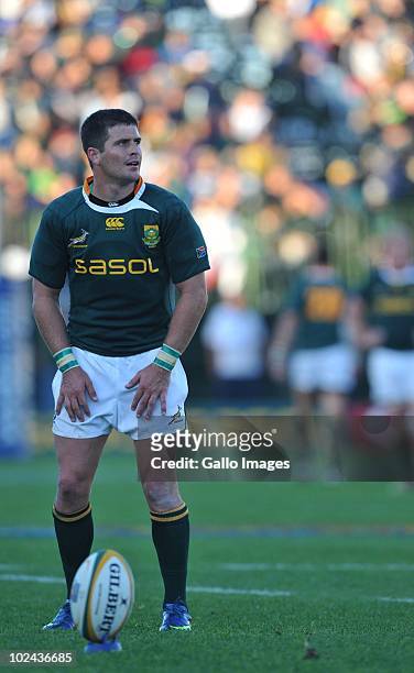 Morne Steyn of South Africa kicks for goal during the International Friendly match between South Africa and Italy at Buffalo City Stadium on June 26,...