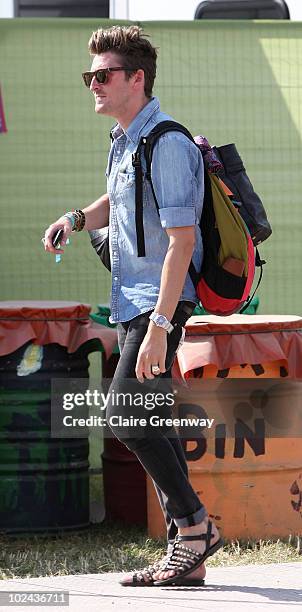 Fashion designer Henry Holland is seen backstage at Glastonbury Festival at Worthy Farm, Pilton on June 25, 2010 in Glastonbury, England. This year...