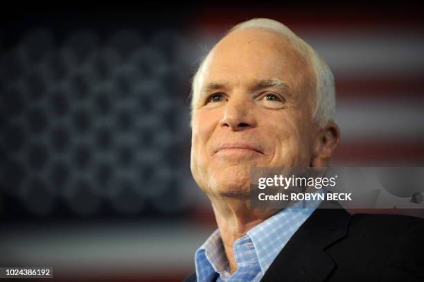 Republican presidential candidate John McCain pauses while addressing a campaign event at the Freedom Hill Ampitheatre in Sterling Heights, Michigan...