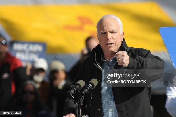 Republican presidential candidate John McCain speaks at a campaign rally at the New Mexico State Fair Grounds in Albuquerque, New Mexico on October...