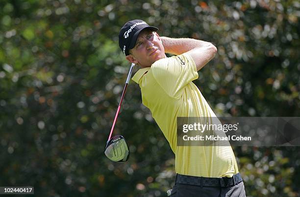 Vaughn Taylor hits his drive on the seventh tee box during the third round of the Travelers Championship held at TPC River Highlands on June 26, 2010...