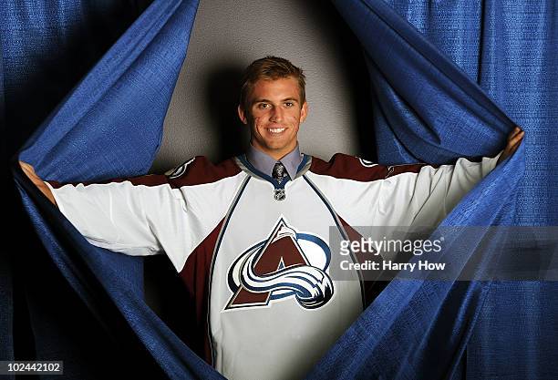 Luke Moffatt, drafted in the seventh round by the Colorado Avalanche, poses for a portrait during the 2010 NHL Entry Draft at Staples Center on June...