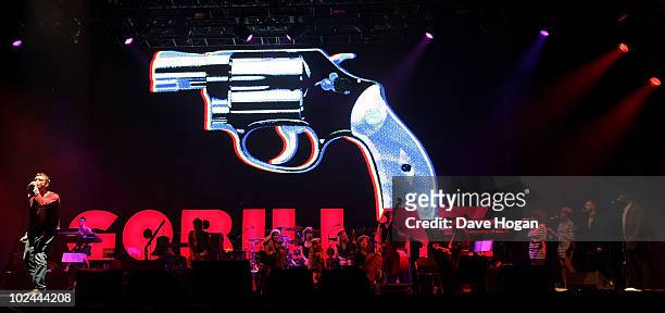 Gorillaz perform on the Pyramid Stage at Glastonbury Festival 2010 on June 25, 2010 in Glastonbury, England.