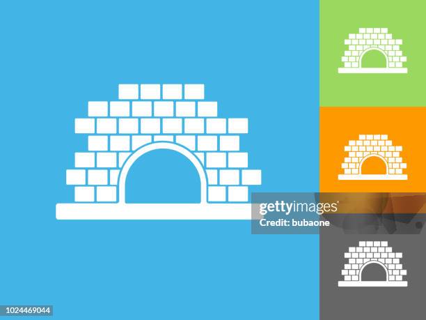 brick oven flat icon on blue background - brick oven background stock illustrations