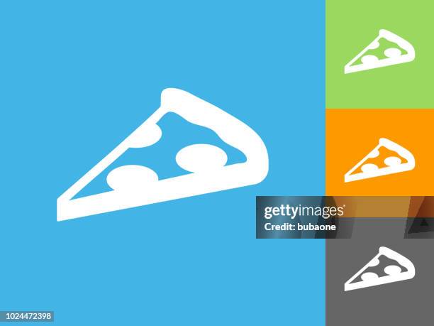 pizza slice flat icon on blue background - orange slice stock illustrations