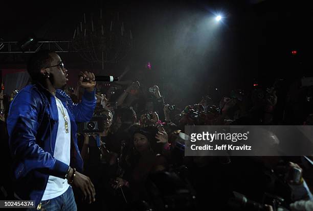 Sean "Diddy" Combs performs during the "Hot Tub Time Machine" blu-ray DVD launch party at Kandyland V at the Playboy Mansion on June 26, 2010 in Los...