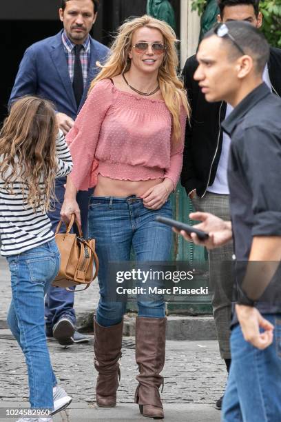 Britney Spears is seen in Paris ahead of her two "Piece of Me" tour dates on August 27, 2018 in Paris, France.