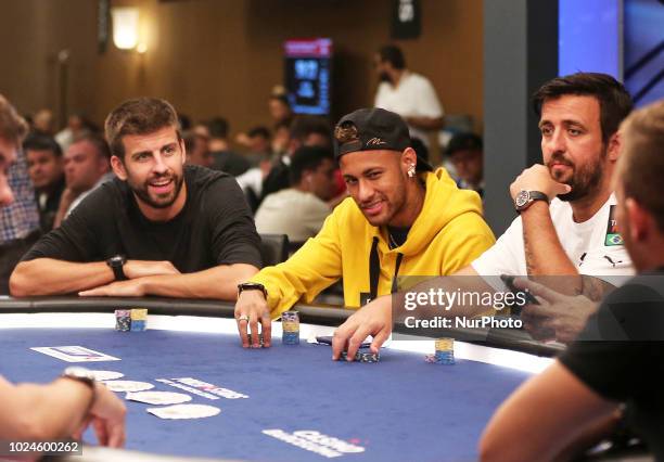 Neymar and Gerard Pique in the Pokerstars poker tournament at the Casino de Barcelona, on 27th August in Barcelona, Spain. Photo: Joan...