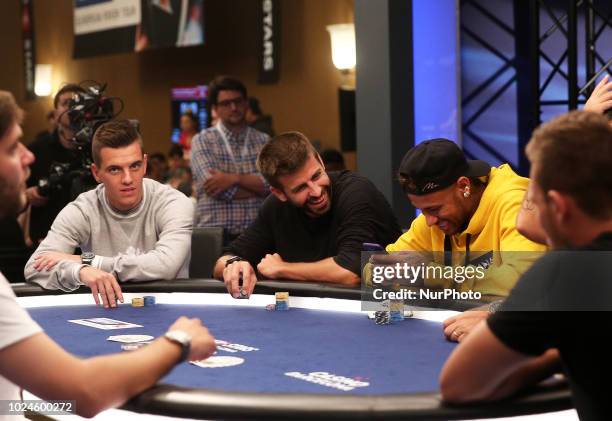 Gerard Pique, Giovani Lo Celso and Neymar in the Pokerstars poker tournament at the Casino de Barcelona, on 27th August in Barcelona, Spain. Photo:...