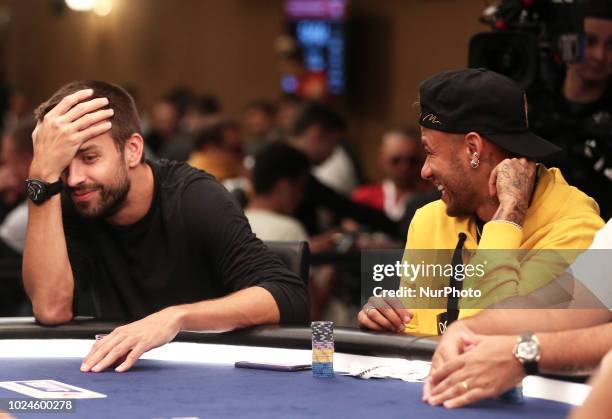 Gerard Pique and Neymar in the Pokerstars poker tournament at the Casino de Barcelona, on 27th August in Barcelona, Spain. Photo: Joan...