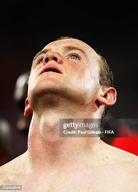 Wayne Rooney of England looks up with dejection after losing the 2010 FIFA World Cup South Africa Round of Sixteen match between Germany and England...